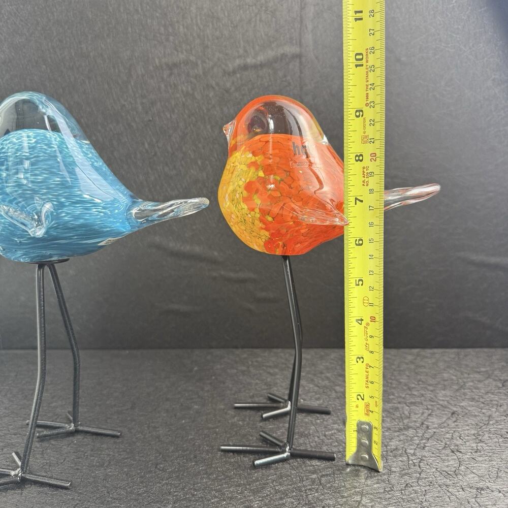 BIRDS Style Hand-Blown Glass Birds Figurines Tall Metal Legs (set/2 birds) - Picture 4 of 16